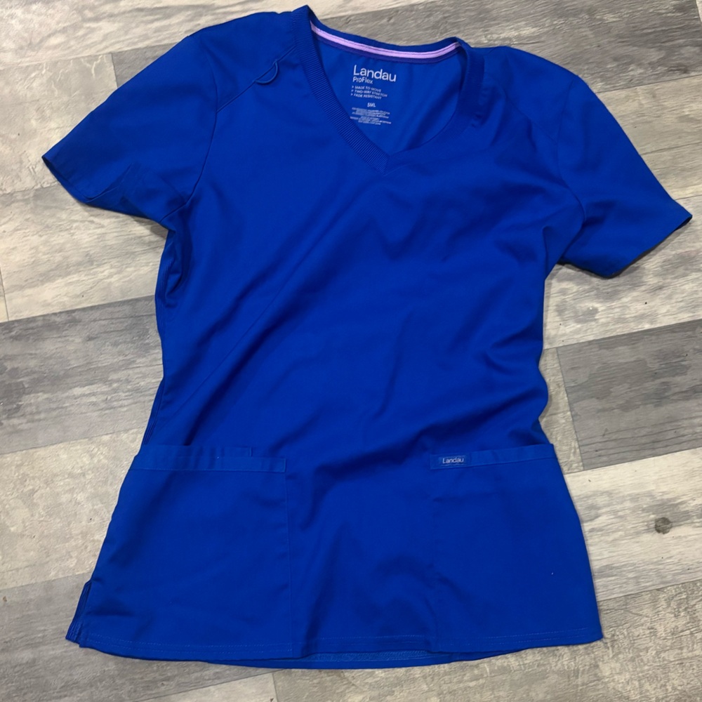 Landau Royal Blue V‑Neck Short Sleeve Scrub Top
